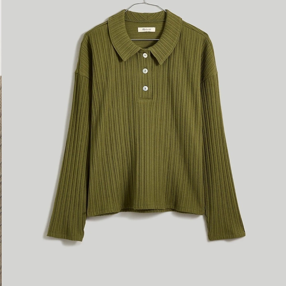 Madewell Variegated Rib Boxy Polo Shirt desert olive green - Picture 6 of 9